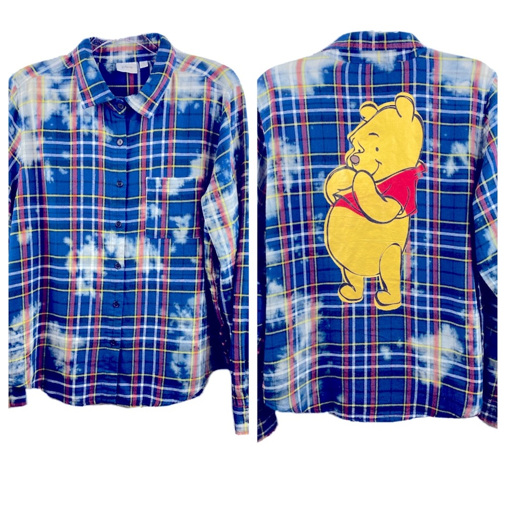 NWOT Disney Winnie The Pooh Junior's Flannel w/ Clouds Button Shirt Size Medium